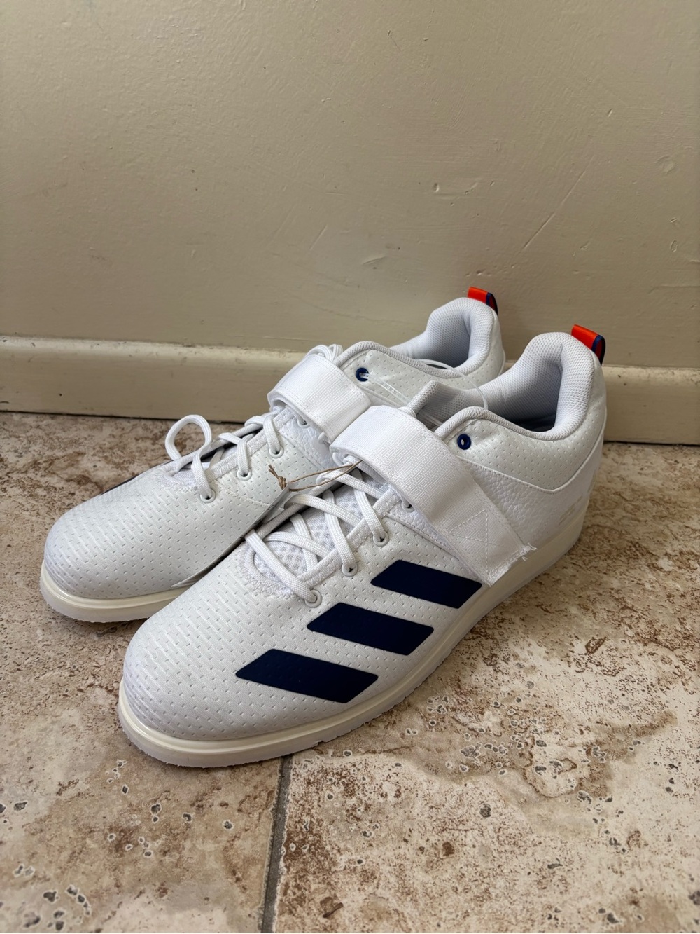 Adidas Powerlift 5 White Navy Orange Weightlifting Shoes Mens JP9878 Size 14